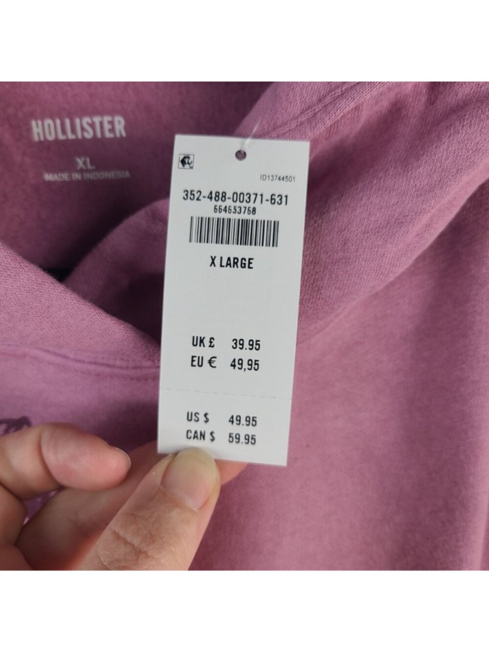 NEW Hollister Women's XL Mauve Hoodie Rose Graphic Design Kangaroo Pocket - Picture 3 of 8